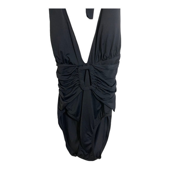Tommy Bahama womens one piece swimsuit plunge V-neck belt buckle size 8  black - Picture 2 of 15